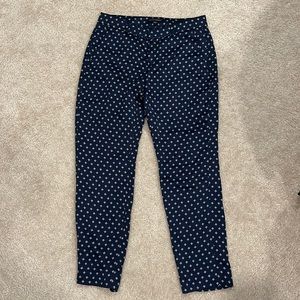 Banana republic navy patterned pants, silky material. Fitted ankle pants.